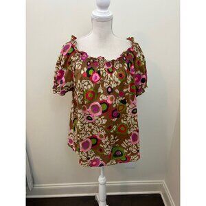Mossimo Light Brown Multicolor Print On/Off Shoulder Top Size XXL